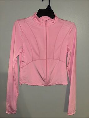 Women's Size Medium Cropped Full-Zip Light Pink Activewear Jacket